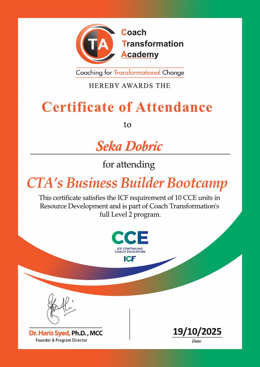 Certificate: ICF Continuing Coach Education · 10 CCE units