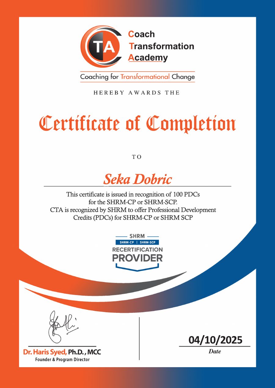 Certificate: 100 Professional Development Credits (SHRM)
